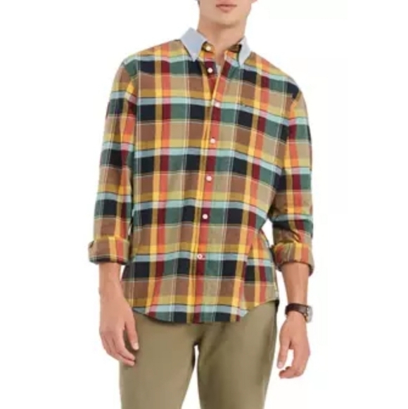Tommy Hilfiger Men's Medium Vibrant Yellow and Red Plaid Shirt Long Sleeve - Picture 10 of 10